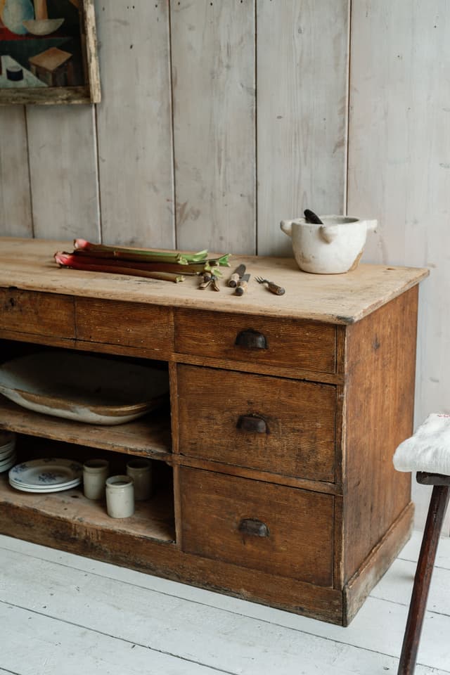 French Pine Workbench with Original Paint Patina