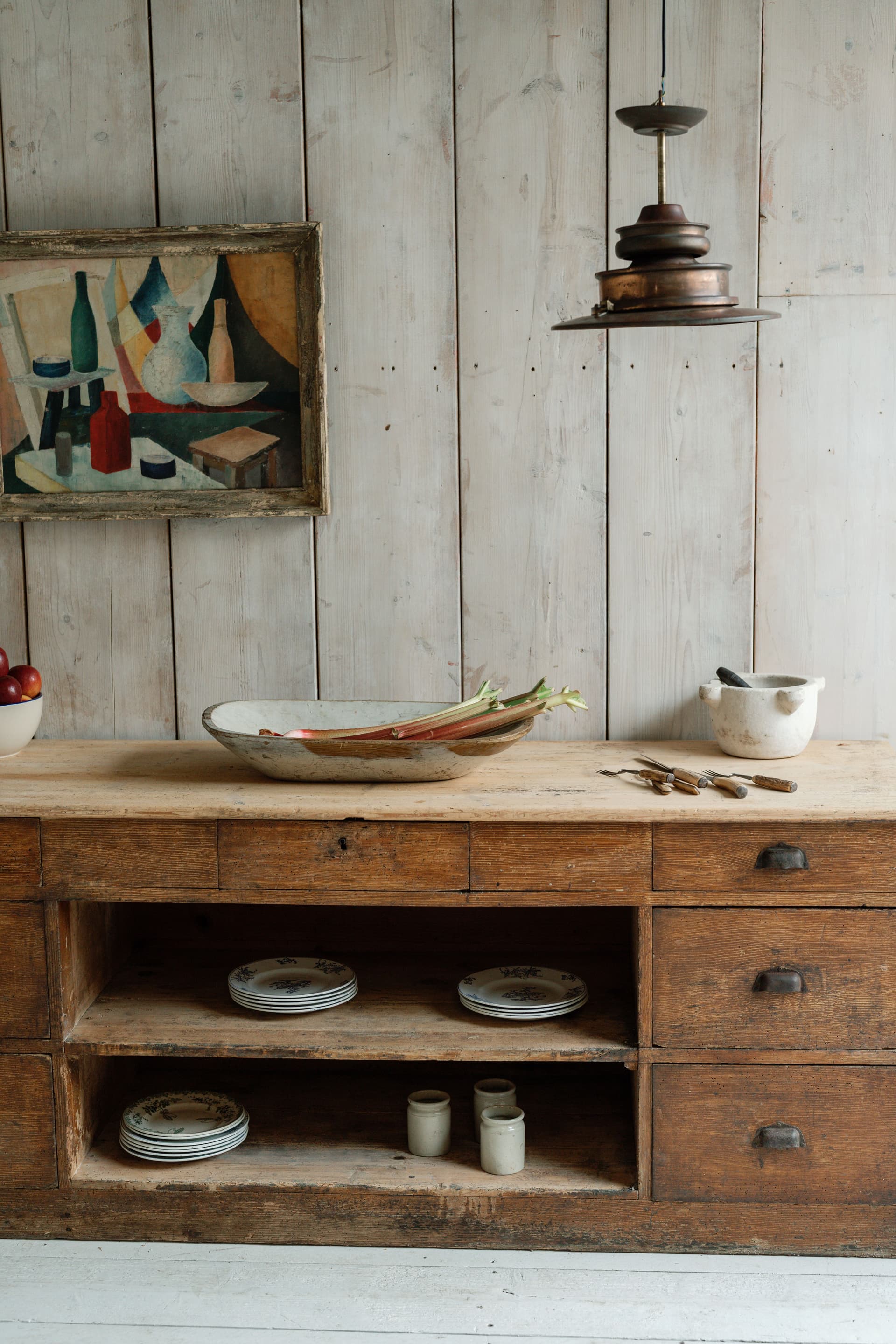 French Pine Workbench with Original Paint Patina
