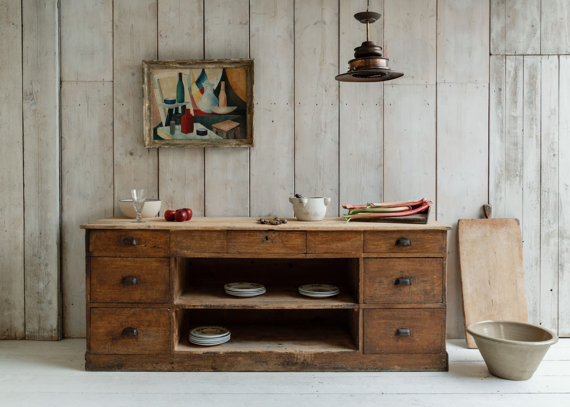 French Pine Workbench with Original Paint Patina