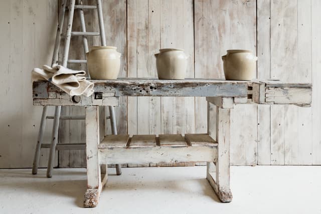 Powder Blue and White French Rustic Workbench